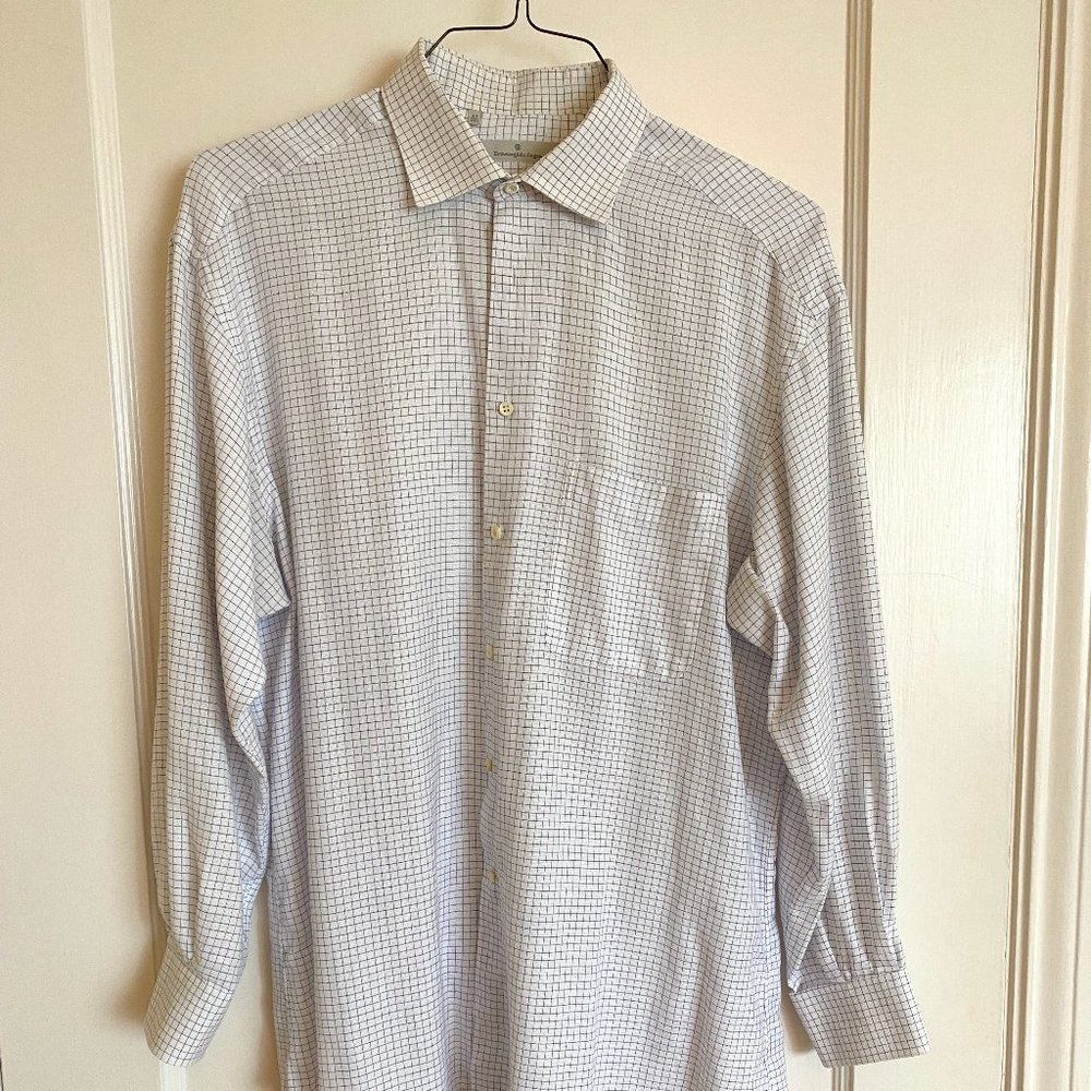 Ermenegildo Zegna 42/16.5 Blue Checkered Dress Shirt Slim